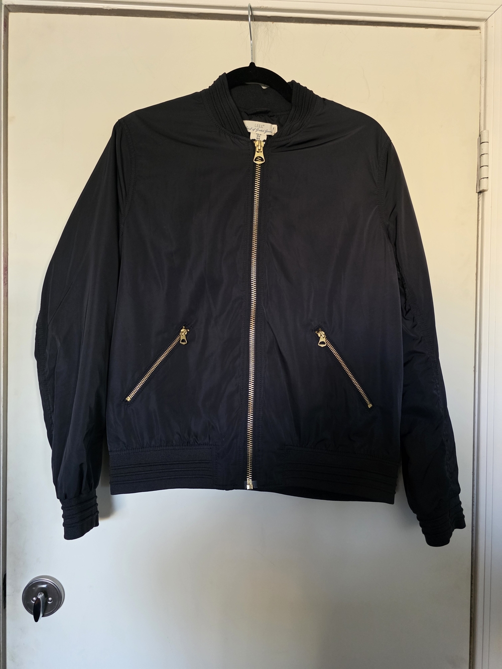 H&M Women’s Black Bomber Jacket with Gold Zipper Details